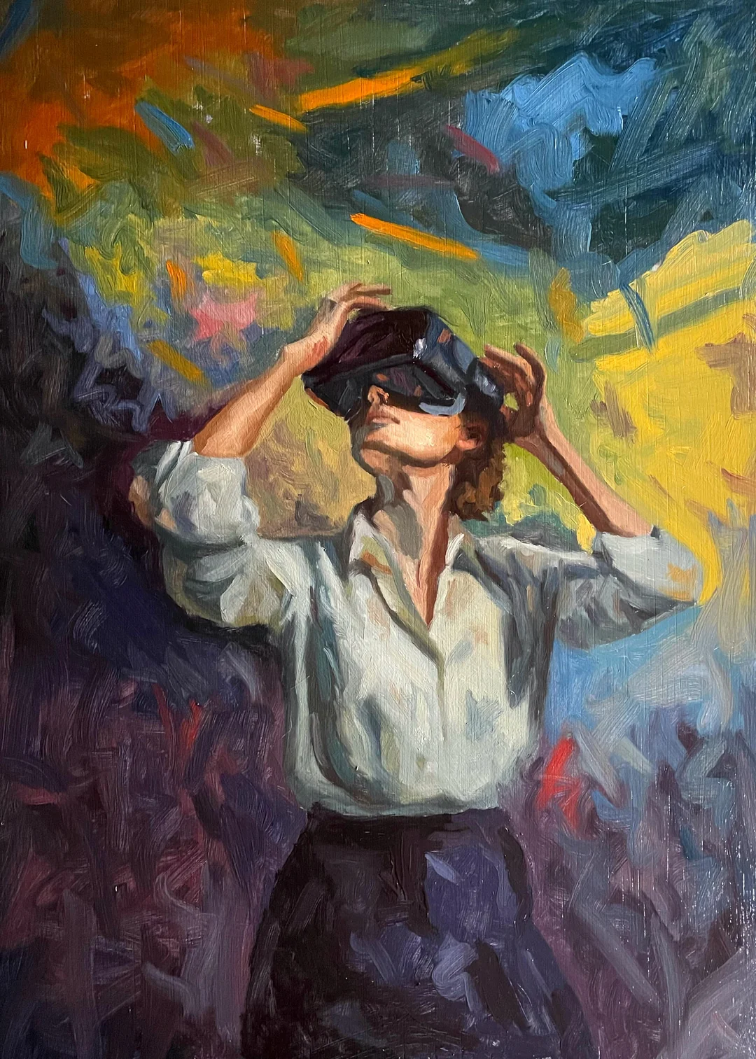Modern day daydreaming - oil painting showing a person in contemplation