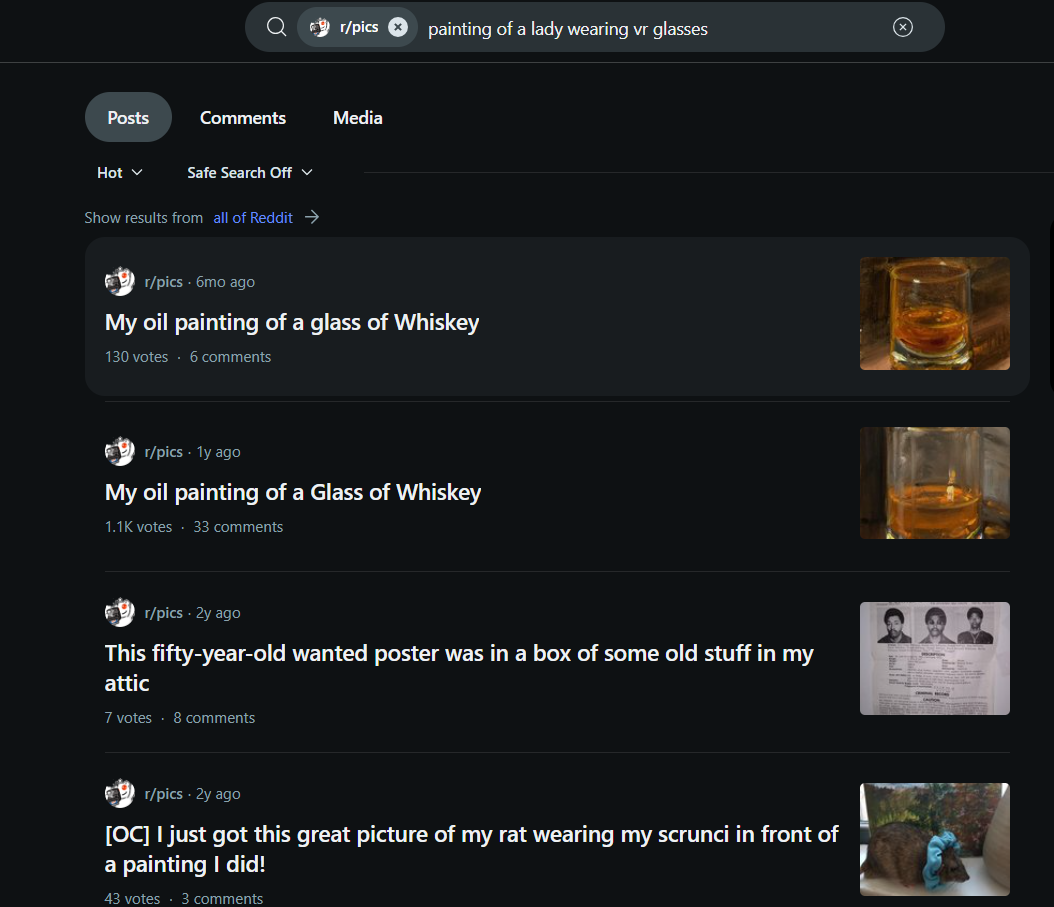 Traditional search results showing unrelated whiskey glasses