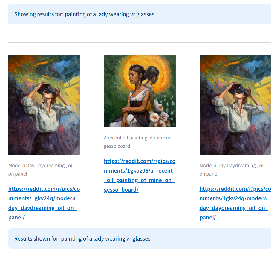 Multimodal search results showing paintings with VR glasses